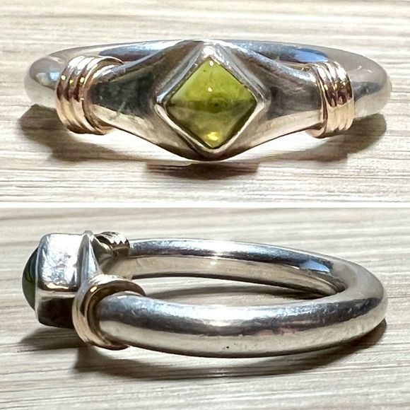 Jewelry - Vintage Handmade Sterling Silver & 14K Gold Peridot Ring, Size 6.75, 5.34g